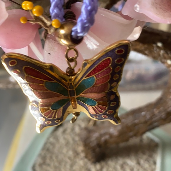 Vintage Jewelry - Vintage cloisonné butterfly necklace